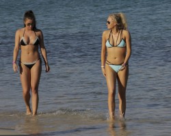 Brooke Vincent & Katie McGlynn - Bikinis on Beach in Mallorca 07/23/2016